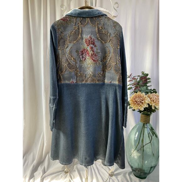 Soft Surroundings Duster Boho Retro Tapestry Detail Velvet Collar Size XL - Picture 3 of 11